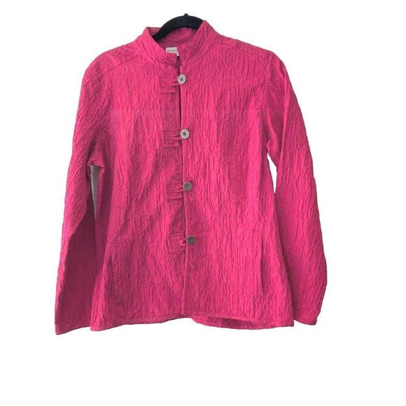 Chico's Women's Sz M/8 (1) Hot Pink Button Front Blazer Jacket Collared Pockets - Picture 1 of 9